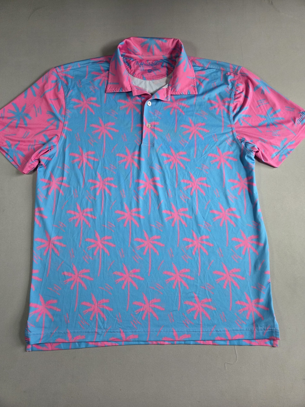 chubbies Blue & Pink Palm-Print Performance Polo Size Medium